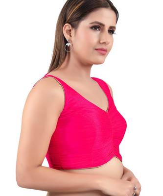 women's mulbury silk blend  padded back open sleeveless saree blouse 3