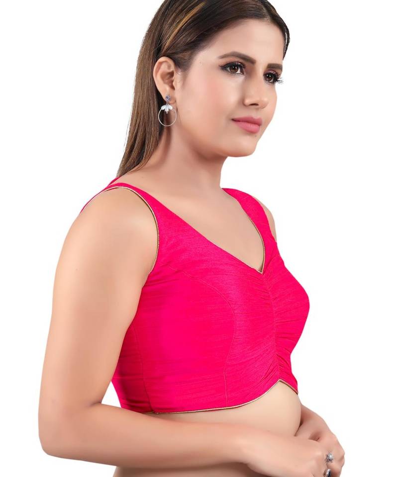 women's mulbury silk blend  padded back open sleeveless saree blouse