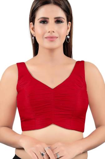 women's mulbury silk blend  padded back open sleeveless saree blouse