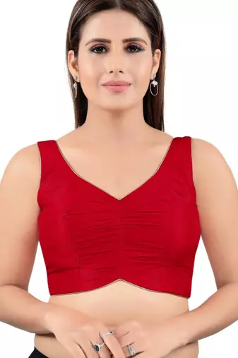 women's mulbury silk blend  padded back open sleeveless saree blouse
