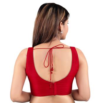 women's mulbury silk blend  padded back open sleeveless saree blouse 2