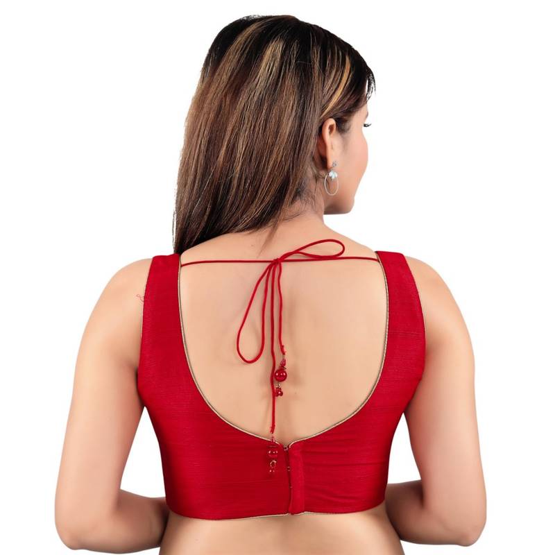 women's mulbury silk blend  padded back open sleeveless saree blouse