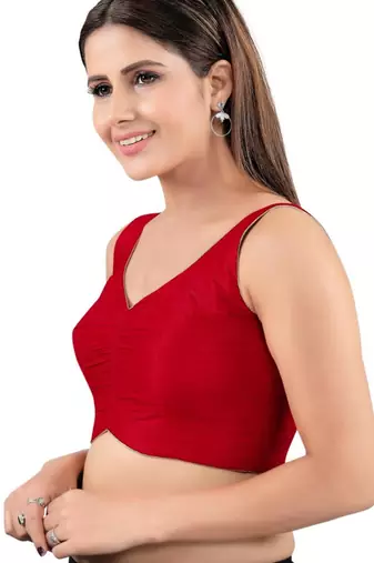 women's mulbury silk blend  padded back open sleeveless saree blouse
