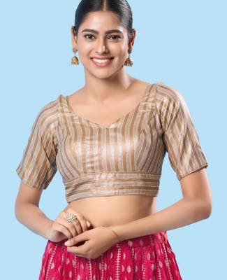 women's brocade padded back open elbow-sleeves saree blouse 1