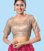 women's brocade padded back open elbow-sleeves saree blouse