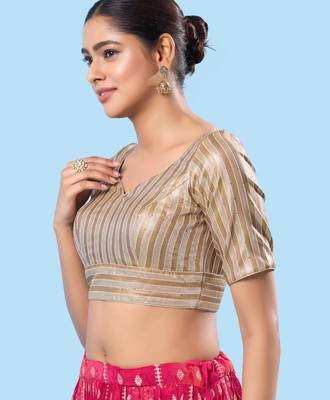 women's brocade padded back open elbow-sleeves saree blouse 3