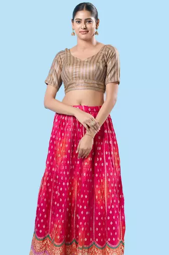 women's brocade padded back open elbow-sleeves saree blouse