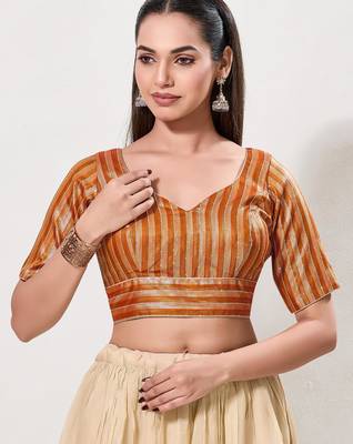 women's brocade padded back open elbow-sleeves saree blouse 1