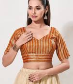 women's brocade padded back open elbow-sleeves saree blouse