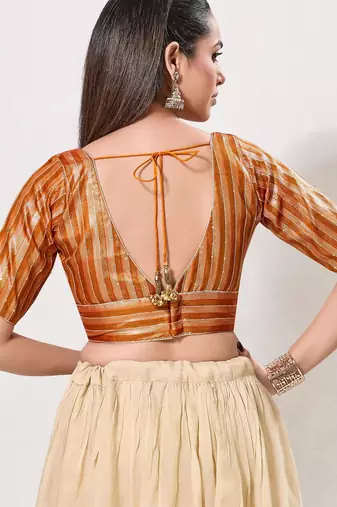 women's brocade padded back open elbow-sleeves saree blouse