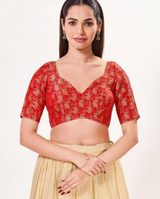 women's silk blend  padded back open elbow-sleeves saree blouse 1