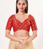 women's silk blend  padded back open elbow-sleeves saree blouse
