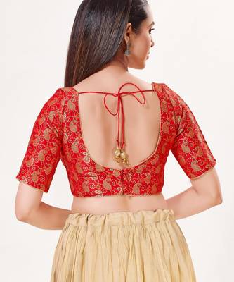 women's silk blend  padded back open elbow-sleeves saree blouse 2
