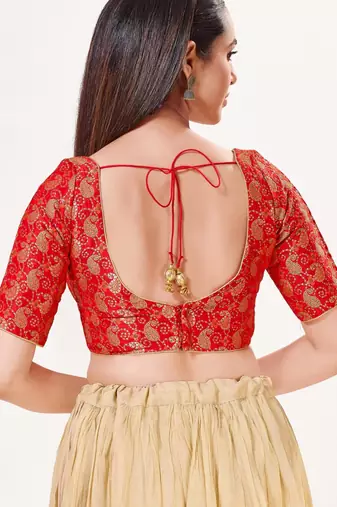 women's silk blend  padded back open elbow-sleeves saree blouse