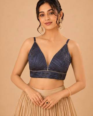 women's satin crush padded back open sleeveless saree blouse 1