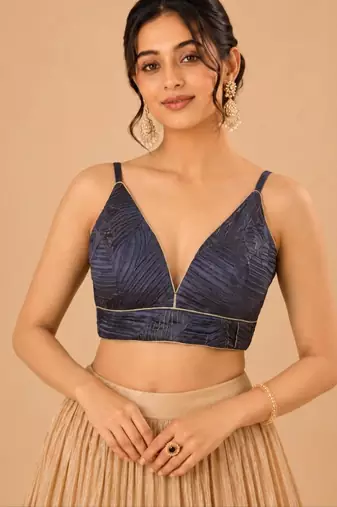 women's satin crush padded back open sleeveless saree blouse