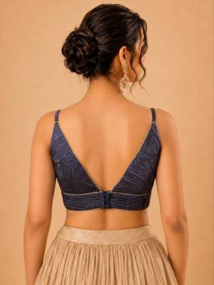women's satin crush padded back open sleeveless saree blouse 2