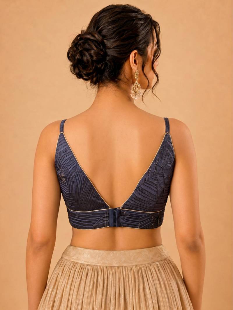women's satin crush padded back open sleeveless saree blouse