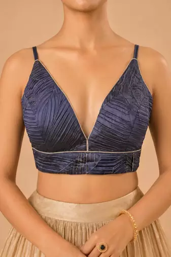 women's satin crush padded back open sleeveless saree blouse