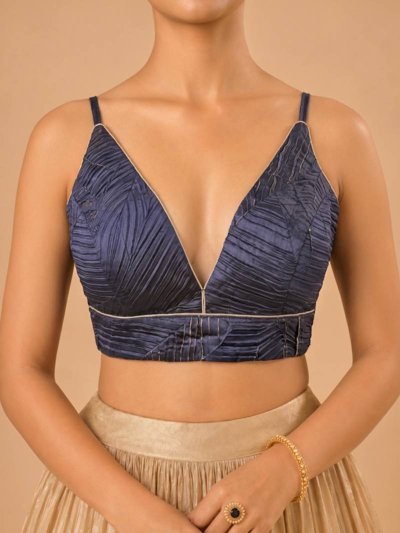 women's satin crush padded back open sleeveless saree blouse