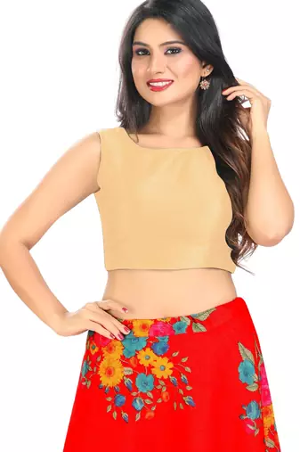 women's mulbury silk blend  padded back open sleeveless saree blouse