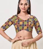 women's jain silk blend  padded back open elbow-sleeves saree blouse