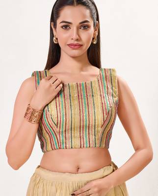 women's embroidery-net padded back-open sleeveless saree blouse 1