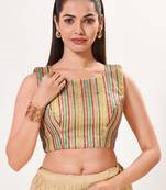 women's embroidery-net padded back-open sleeveless saree blouse