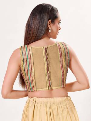 women's embroidery-net padded back-open sleeveless saree blouse 2