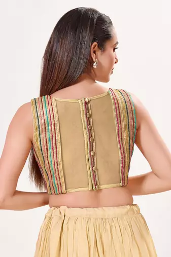 women's embroidery-net padded back-open sleeveless saree blouse