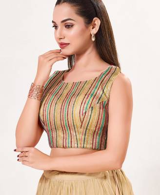 women's embroidery-net padded back-open sleeveless saree blouse 3