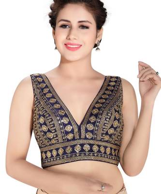 women's art silk blend  padded back open sleeveless saree blouse 1