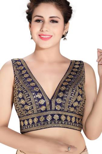 women's art silk blend  padded back open sleeveless saree blouse