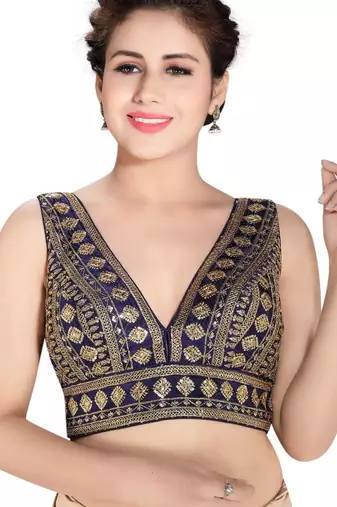 women's art silk blend  padded back open sleeveless saree blouse