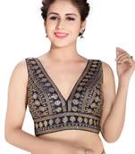 women's art silk blend  padded back open sleeveless saree blouse