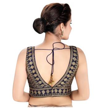 women's art silk blend  padded back open sleeveless saree blouse 2