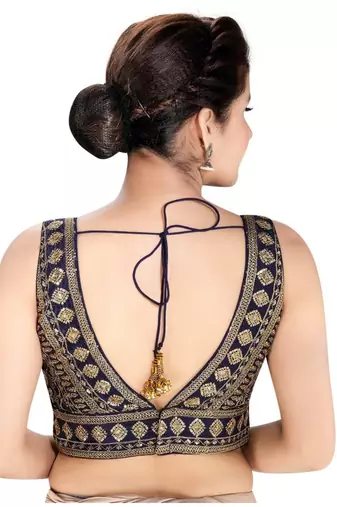 women's art silk blend  padded back open sleeveless saree blouse