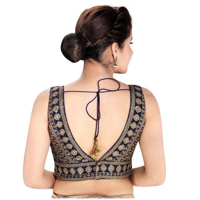 women's art silk blend  padded back open sleeveless saree blouse