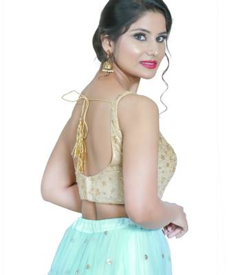 women's net padded back open sleeveless saree blouse 3
