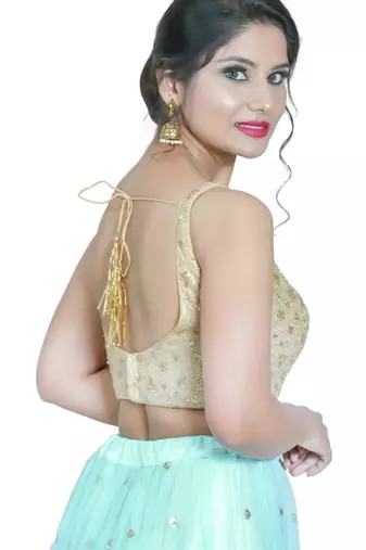women's net padded back open sleeveless saree blouse