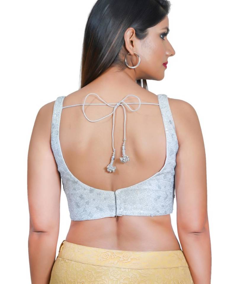 women's net padded back open sleeveless saree blouse