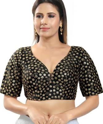 women's dupion silk blend  padded back open elbow-sleeves saree blouse 1