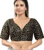 women's dupion silk blend  padded back open elbow-sleeves saree blouse