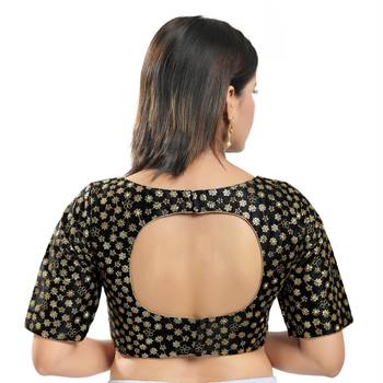 women's dupion silk blend  padded back open elbow-sleeves saree blouse 2