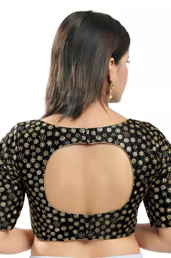 women's dupion silk blend  padded back open elbow-sleeves saree blouse