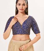 women's dupion silk blend  padded back open elbow-sleeves saree blouse
