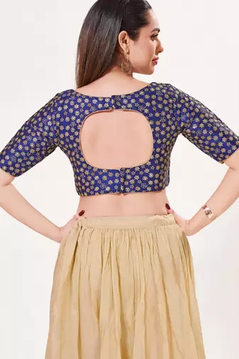 women's dupion silk blend  padded back open elbow-sleeves saree blouse