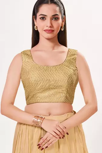 women's silk blend  padded back open sleeveless saree blouse