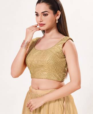 women's silk blend  padded back open sleeveless saree blouse 3
