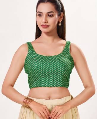 women's silk blend  padded back open sleeveless saree blouse 1